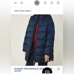 Tory Burch Sport Satin down Puffer Navy blue Coat Jacket  SZ L NWT